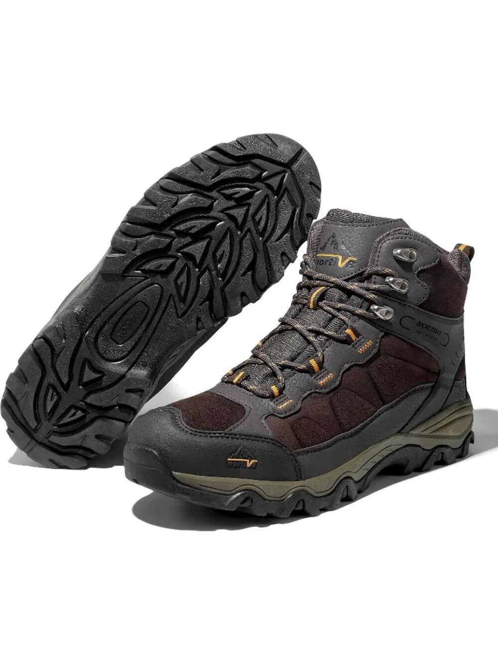 Men's Brown Waterproof Shoes Casual Mid Top Round Toe Non Slip Hiking Boots